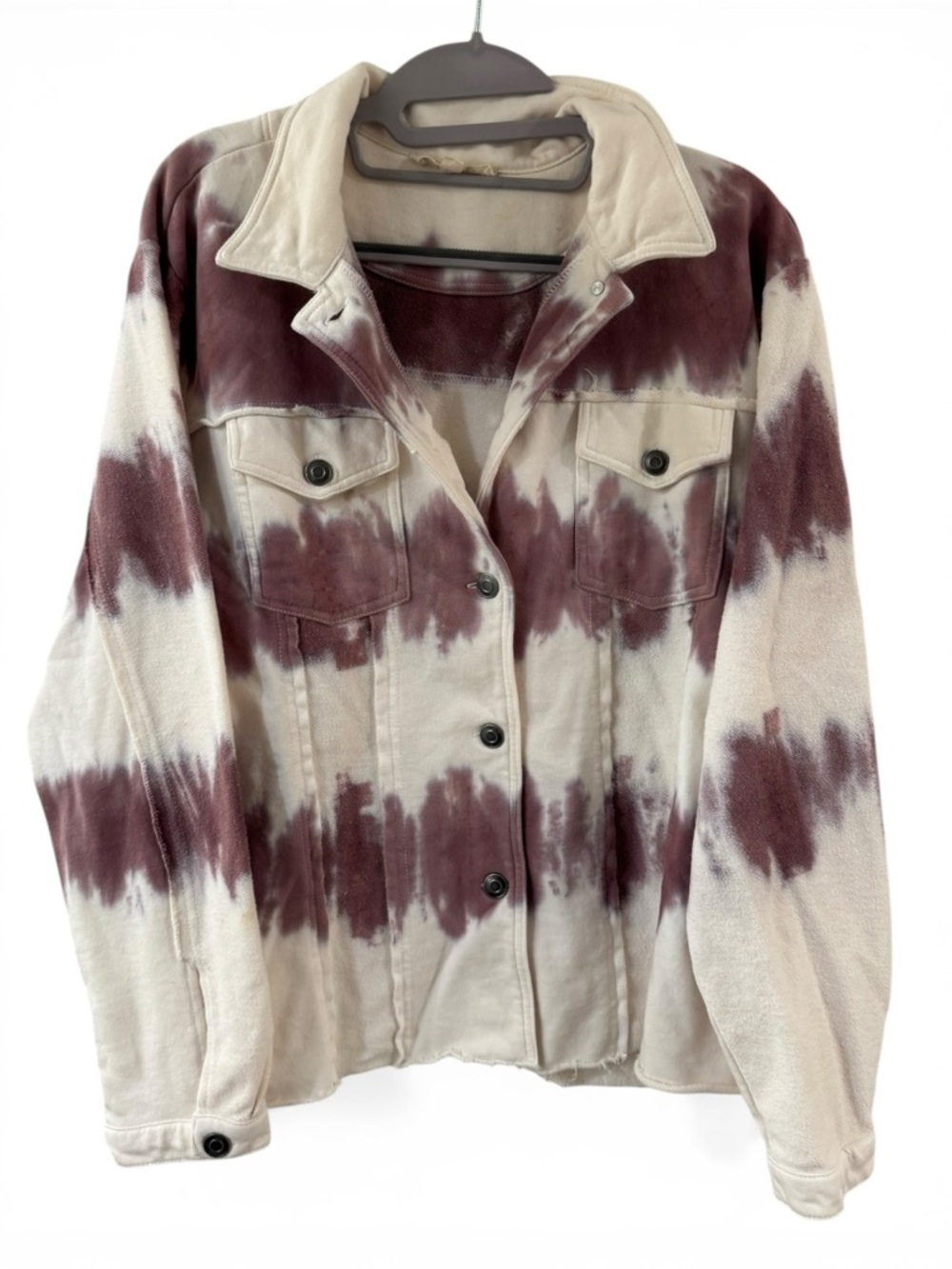 Indigo Thread Co - Tie-Dye Button Front Jacket in Cream and Burgundy